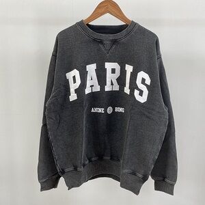 Anine Bing Dark Gray Sweatshirt with White Paris Lettering